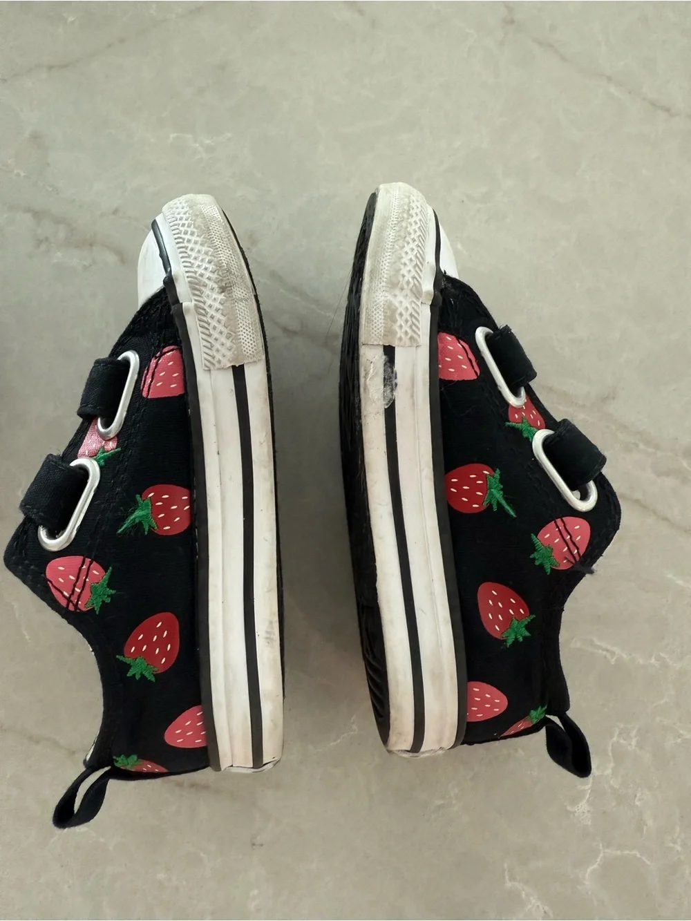 Converse Kids Black Sneakers with Pink Strawberry Accents
